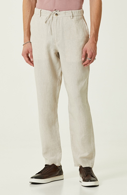 Natural Straight Leg Linen Trousers