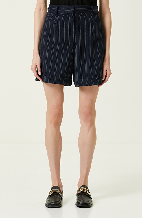 Navy Blue White Striped Shorts