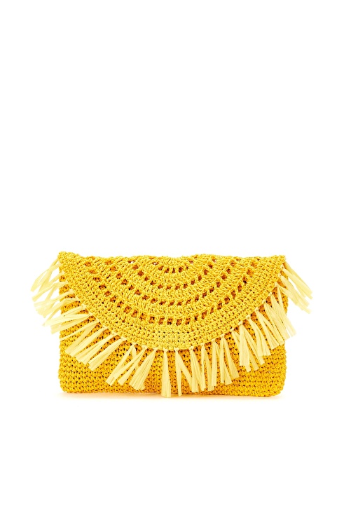 Yellow Female Straw Clutch