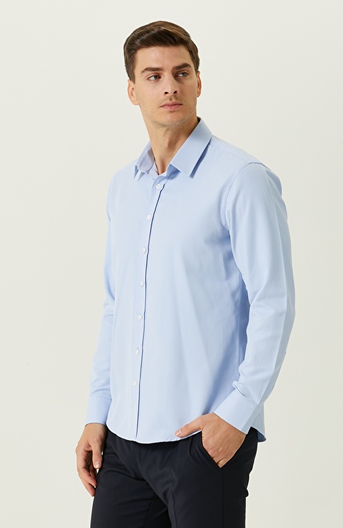 Slim Fit Light Blue Basic Diagonal Shirt