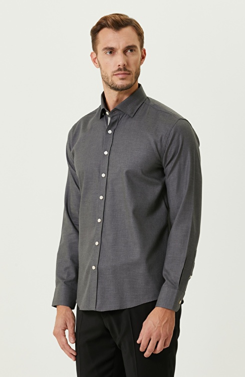 Slim Fit Anthracite Diagonal Cotton Shirt