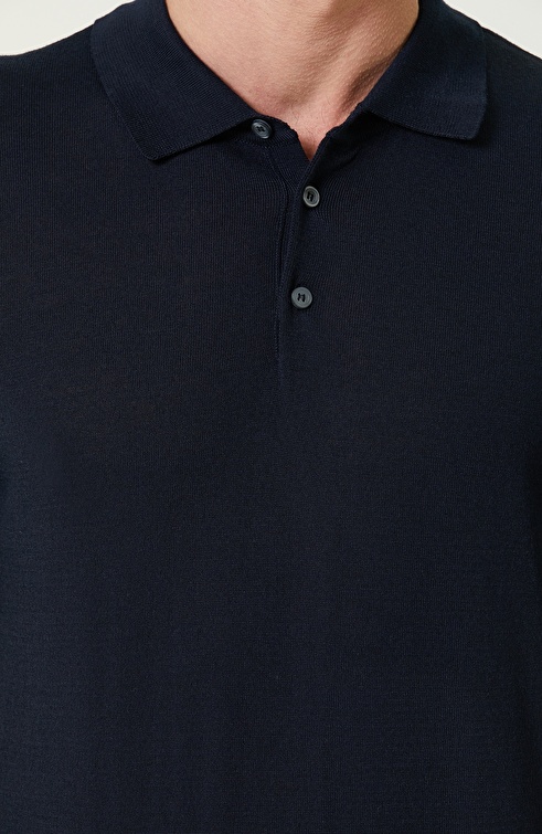 Navy Blue Polo Neck Basic Sweater