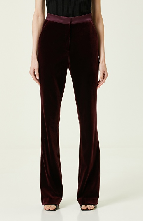 Claret Red Velvet Tuxedo Pants