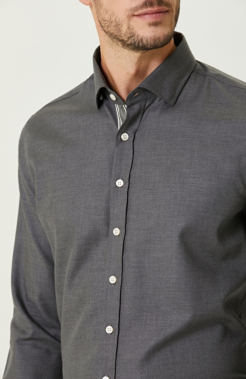 Slim Fit Anthracite Diagonal Cotton Shirt