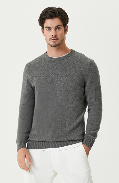 Gray Melange Cashmere Sweater