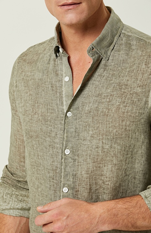 Khaki Long Sleeve Linen Shirt