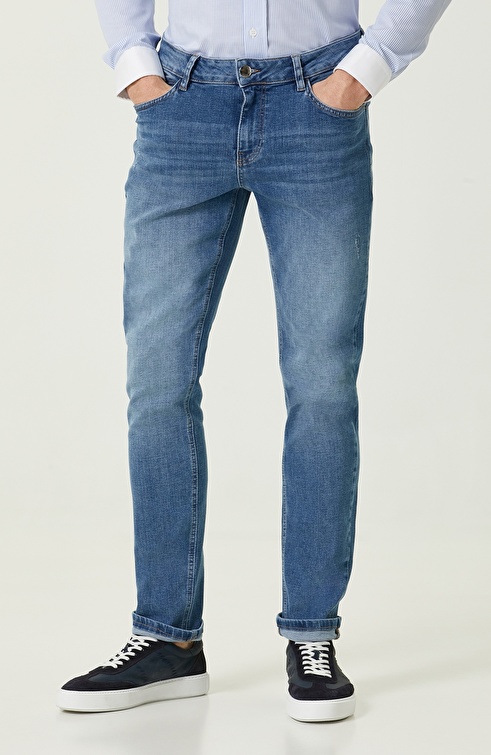 Navy Blue Slim Fit Denim Pants