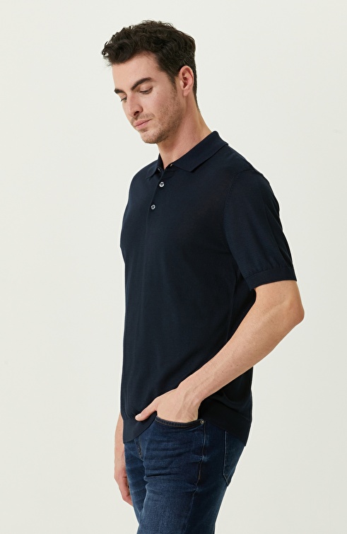 Navy Blue Polo Neck Basic Sweater