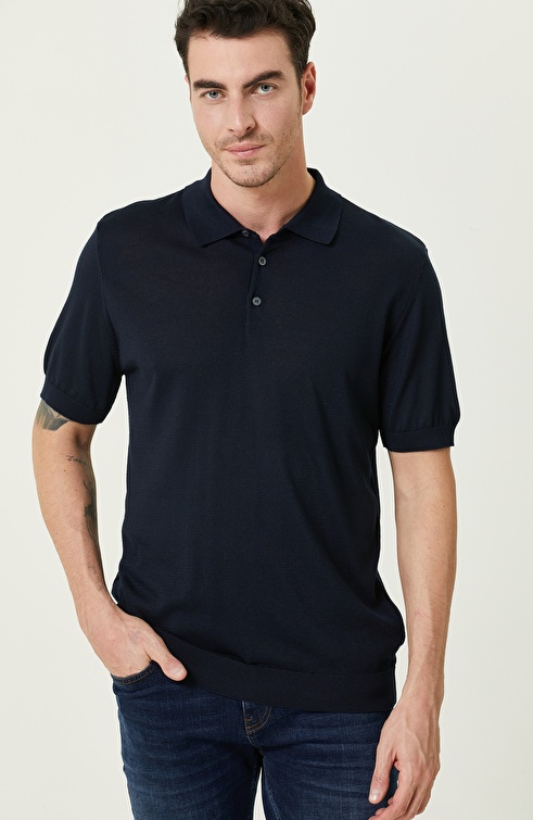 Navy Blue Polo Neck Basic Sweater