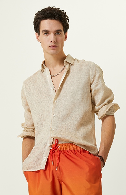 Beige Long Sleeve Linen Shirt