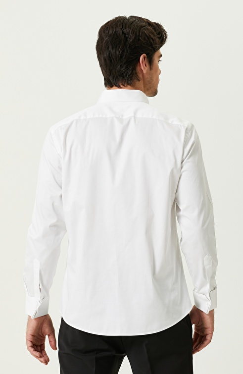 Slim Fit White Satin Tuxedo Shirt