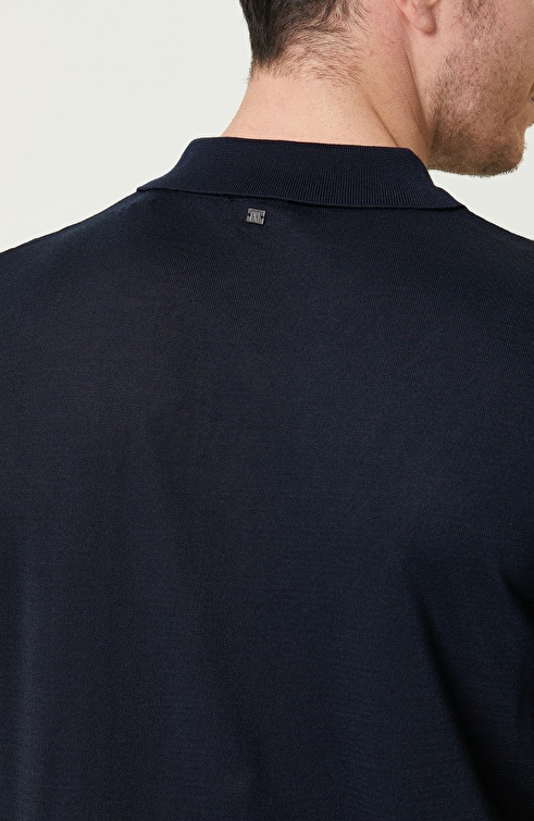 Navy Blue Polo Neck Basic Sweater