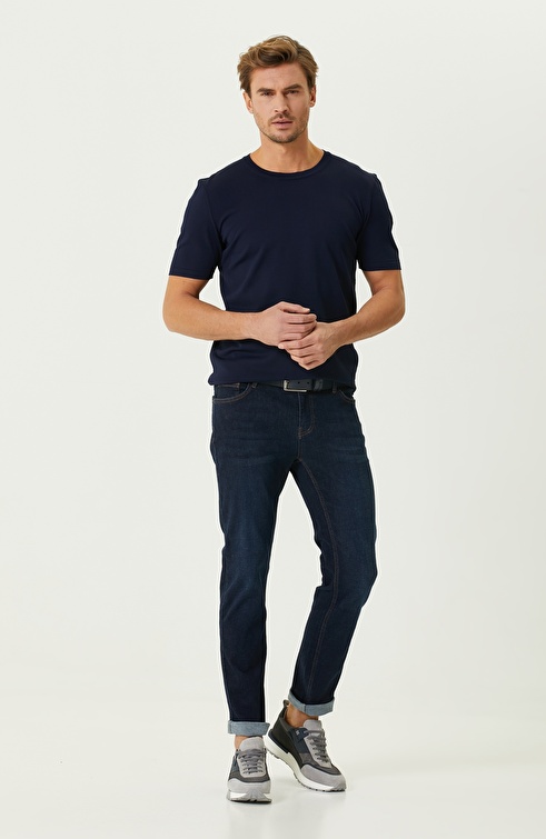 Slim Fit Navy Blue Denim Pants