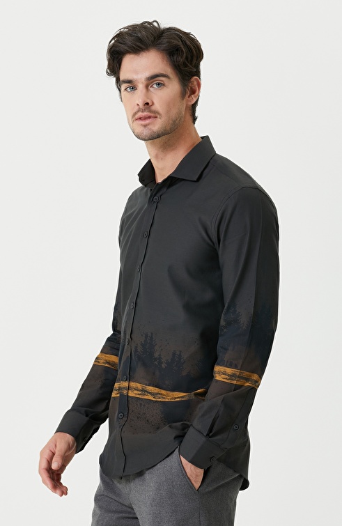 Slim Fit Black Brown Shirt