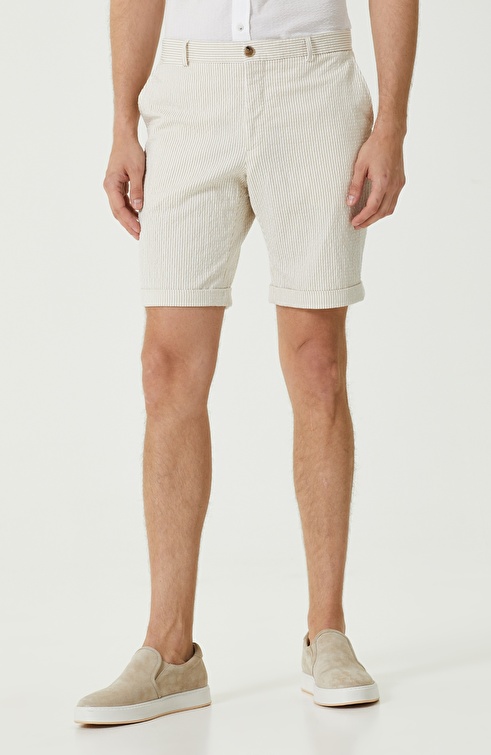 Ecru Beige Striped Shorts