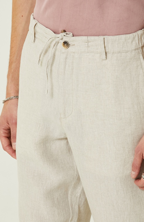 Natural Straight Leg Linen Trousers