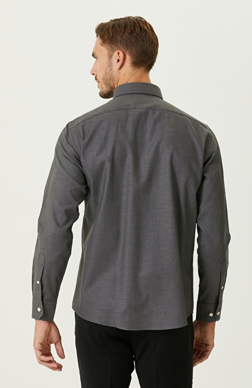 Slim Fit Anthracite Diagonal Cotton Shirt