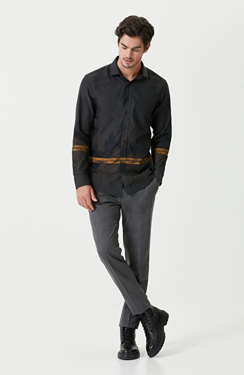 Slim Fit Black Brown Shirt