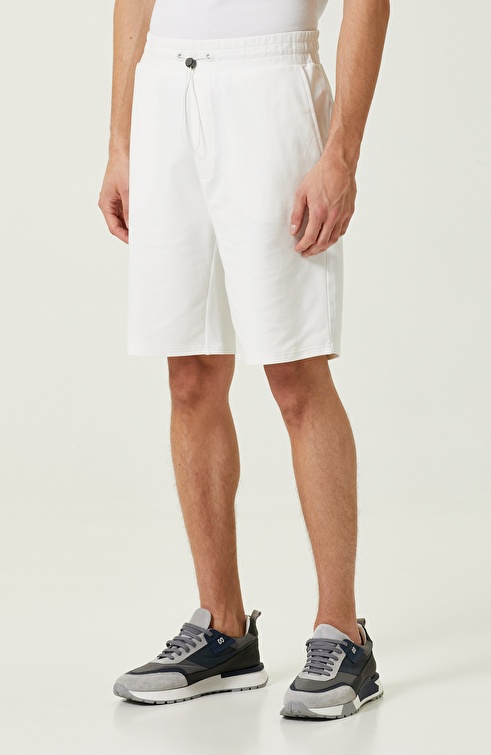 Ecru Combed Cotton Shorts With Elastic Waist