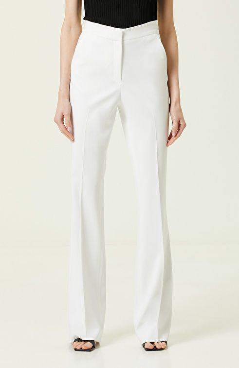 Slim Fit Ecru Crepe Tuxedo Pants