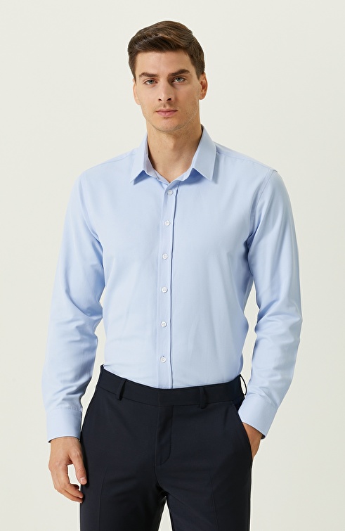 Slim Fit Light Blue Basic Diagonal Shirt