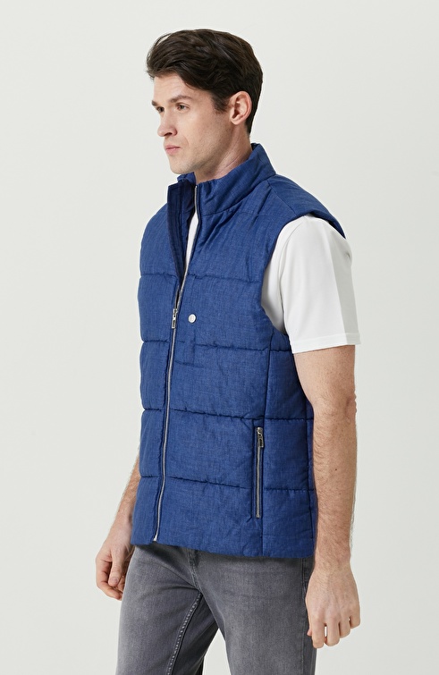 Indigo Stand Collar Casual Linen Vest