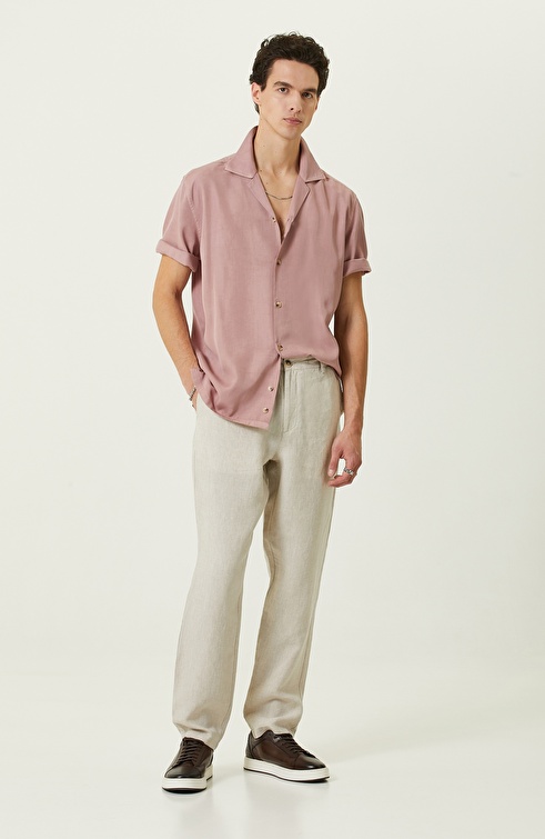 Natural Straight Leg Linen Trousers