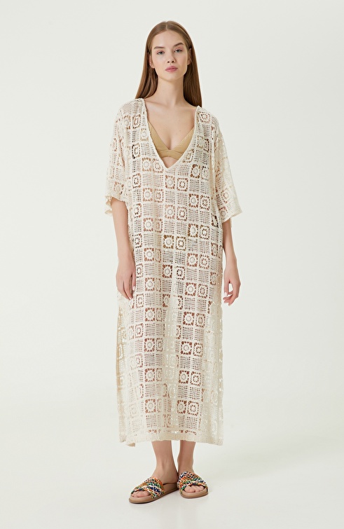 Natural Patterned Long Beach Dress