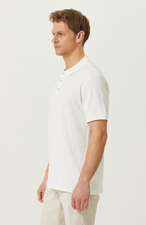 Ecru Short Sleeve Polo Neck T-shirt