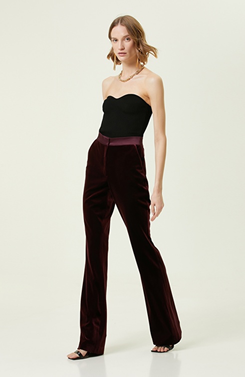 Claret Red Velvet Tuxedo Pants