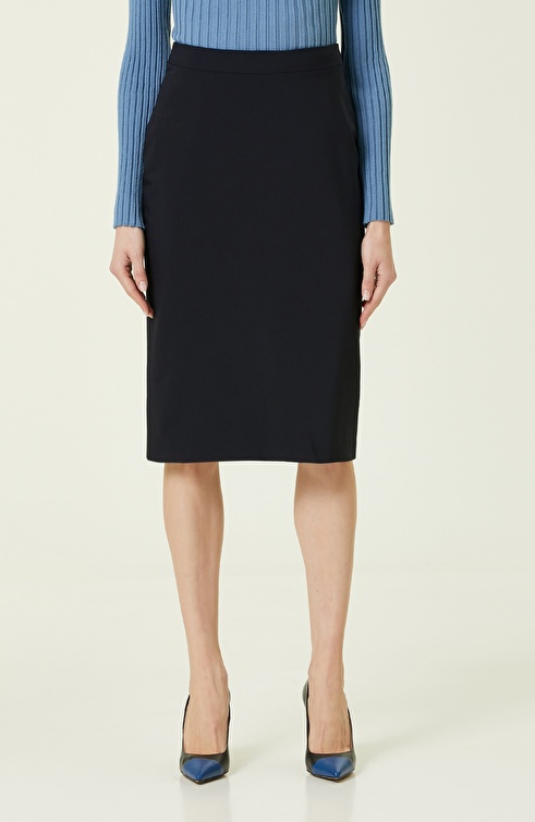 Navy Blue Knee Length Pencil Skirt