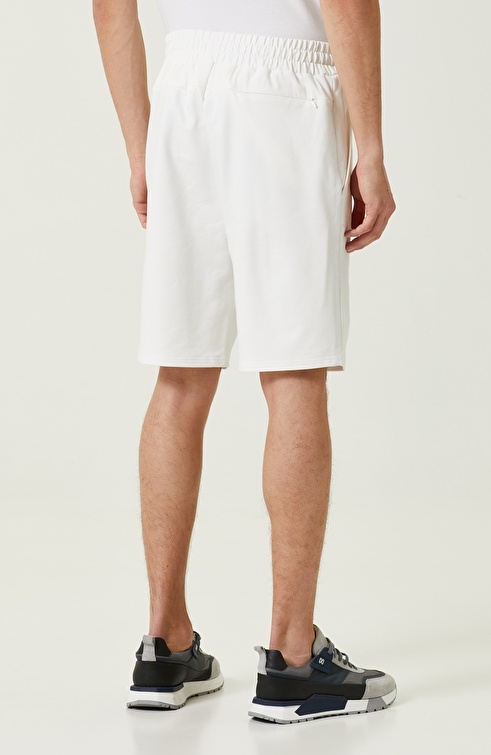 Ecru Combed Cotton Shorts With Elastic Waist