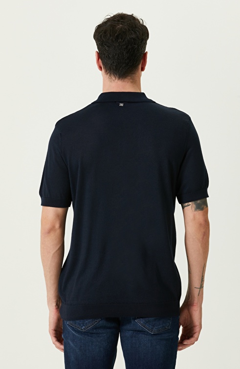 Navy Blue Polo Neck Basic Sweater