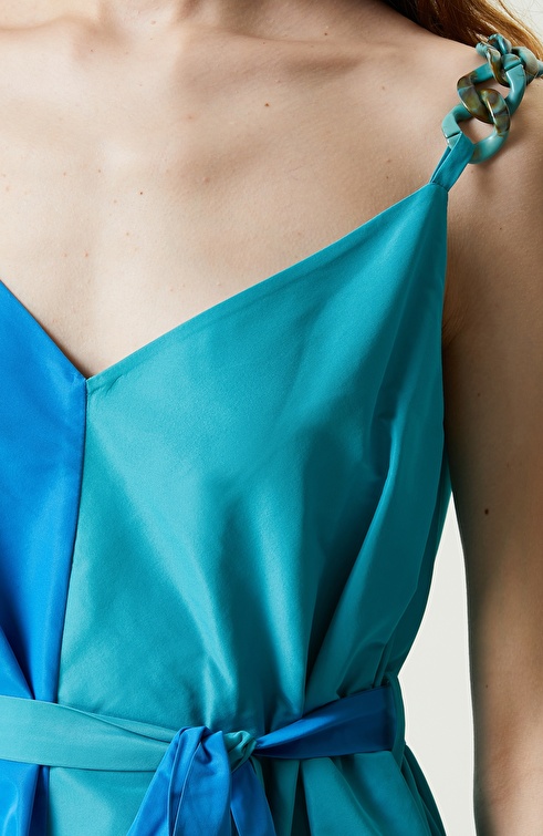 Turquoise Strap Long Taffeta Dress