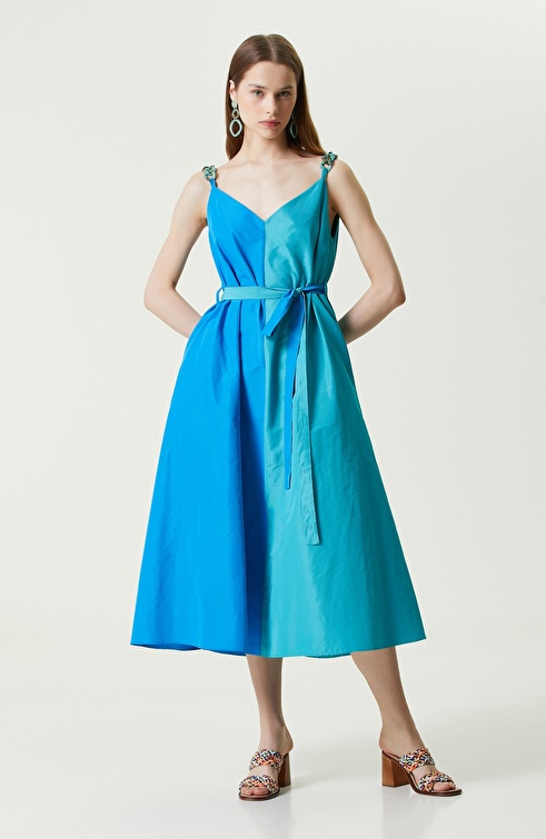 Turquoise Strap Long Taffeta Dress