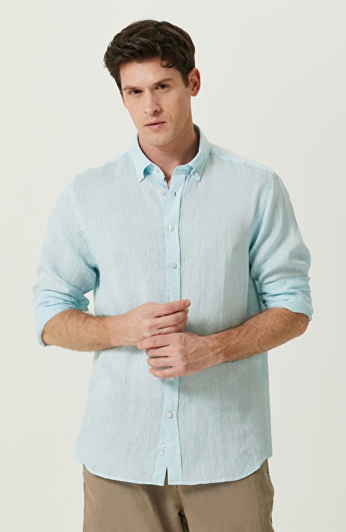 Mint Long Sleeve Linen Shirt