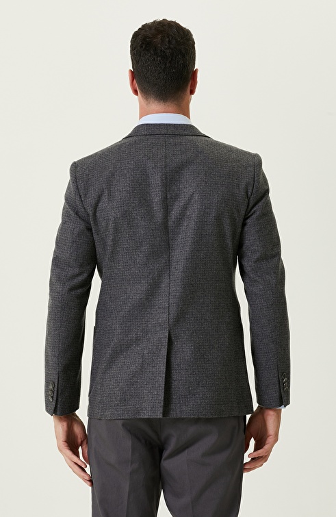 Dark Gray Checkered Wool Woven Jacket