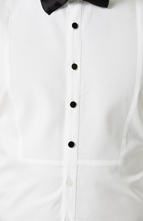 Slim Fit White Satin Tuxedo Shirt