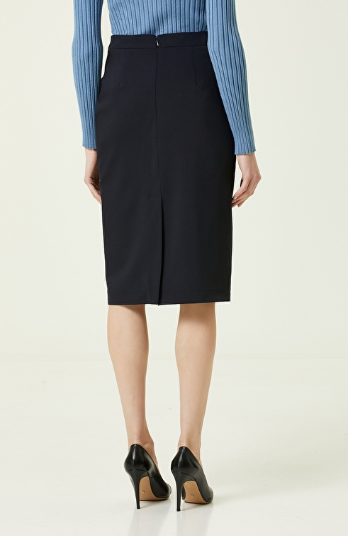 Navy Blue Knee Length Pencil Skirt