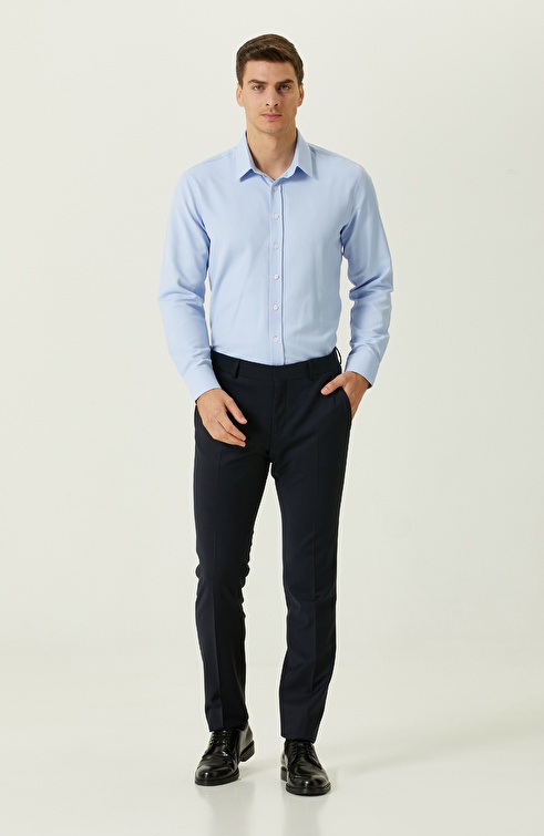 Slim Fit Light Blue Basic Diagonal Shirt