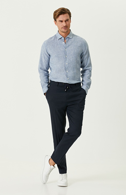 Comfort Fit Blue Linen Shirt