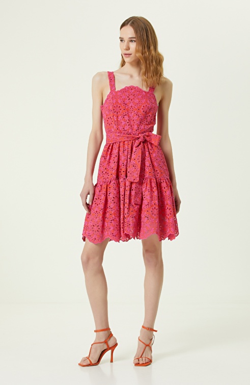 Pomegranate Flower Guipure Textured Mini Dress