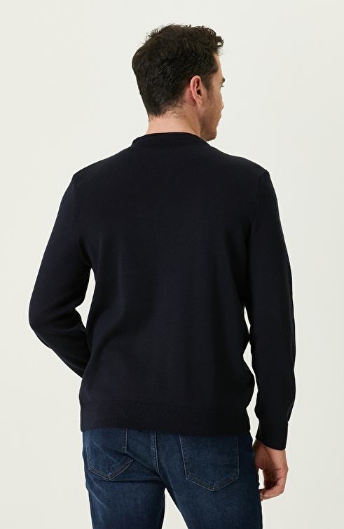 Navy Blue Zipper Detailed Sweater