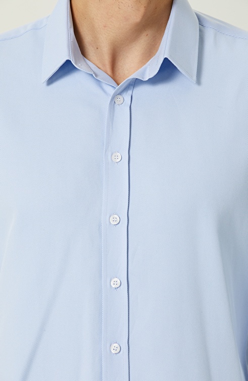 Slim Fit Light Blue Basic Diagonal Shirt