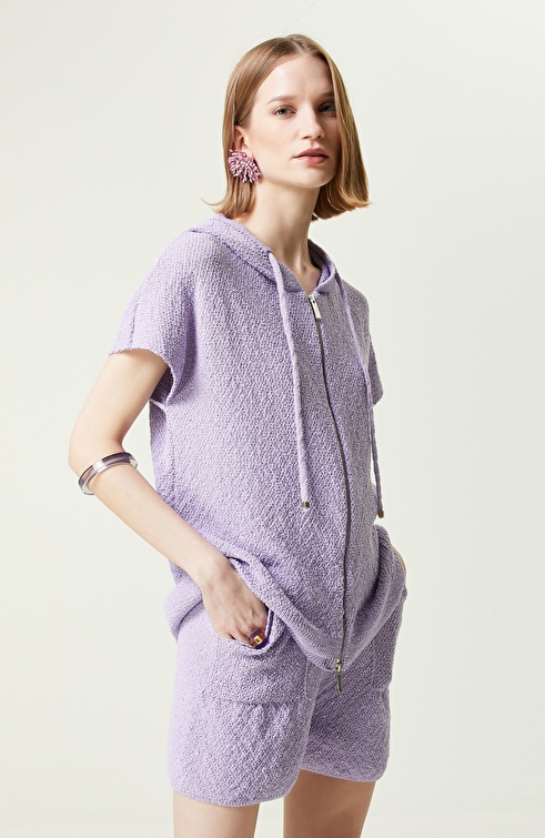 Lilac Short Sleeve Hooded Cardigan