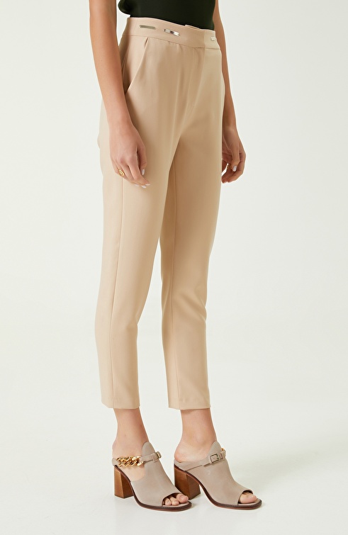 Beige Slim Fit Smart Casual Trousers