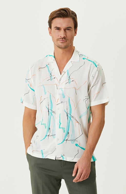 Comfort Fit White Turquoise Shirt