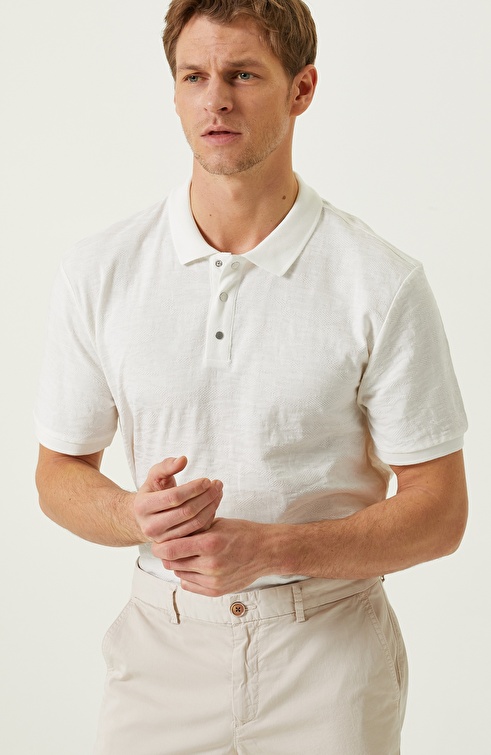 Ecru Short Sleeve Polo Neck T-shirt