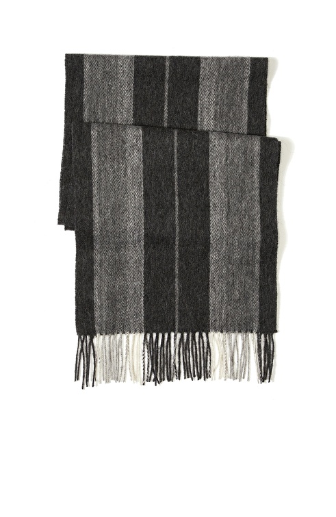 Gray Striped Men's Wool Scarf