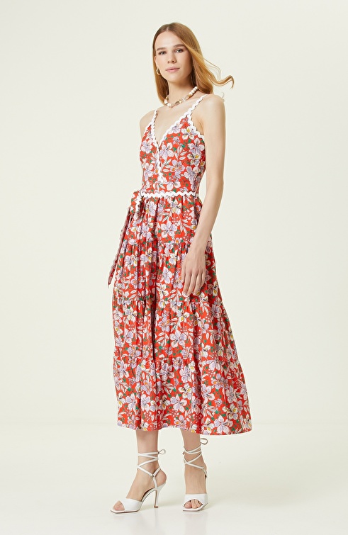 Pomegranate Flower Patterned Maxi Dress